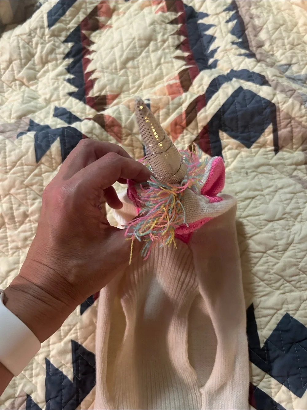 White Knit unicorn Dog Costume with Pink Trim and Star Accent